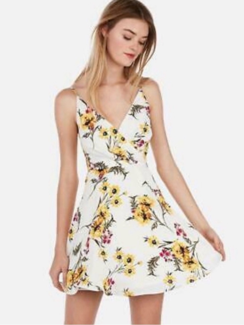 Express Sunflower Surplice Mini Dress Adjustable Straps Size Small Women’s